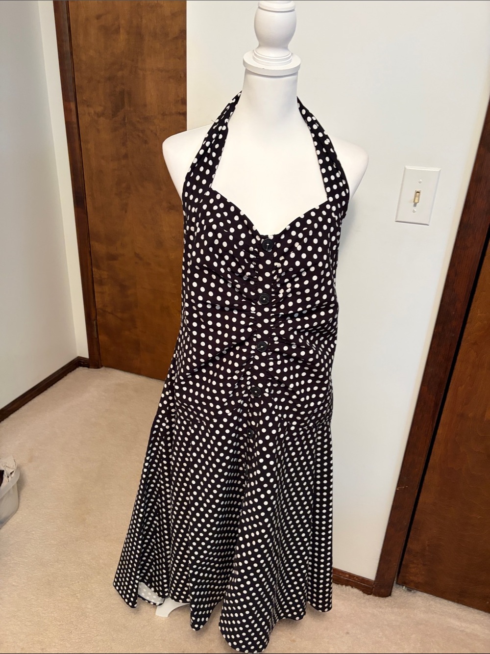 Anthropologie Black & White Polka Dot Halter Midi Dress